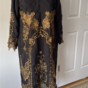 Pakistani Kameez shalwar desi suit Elegant Black and Gold Embroidered Dress